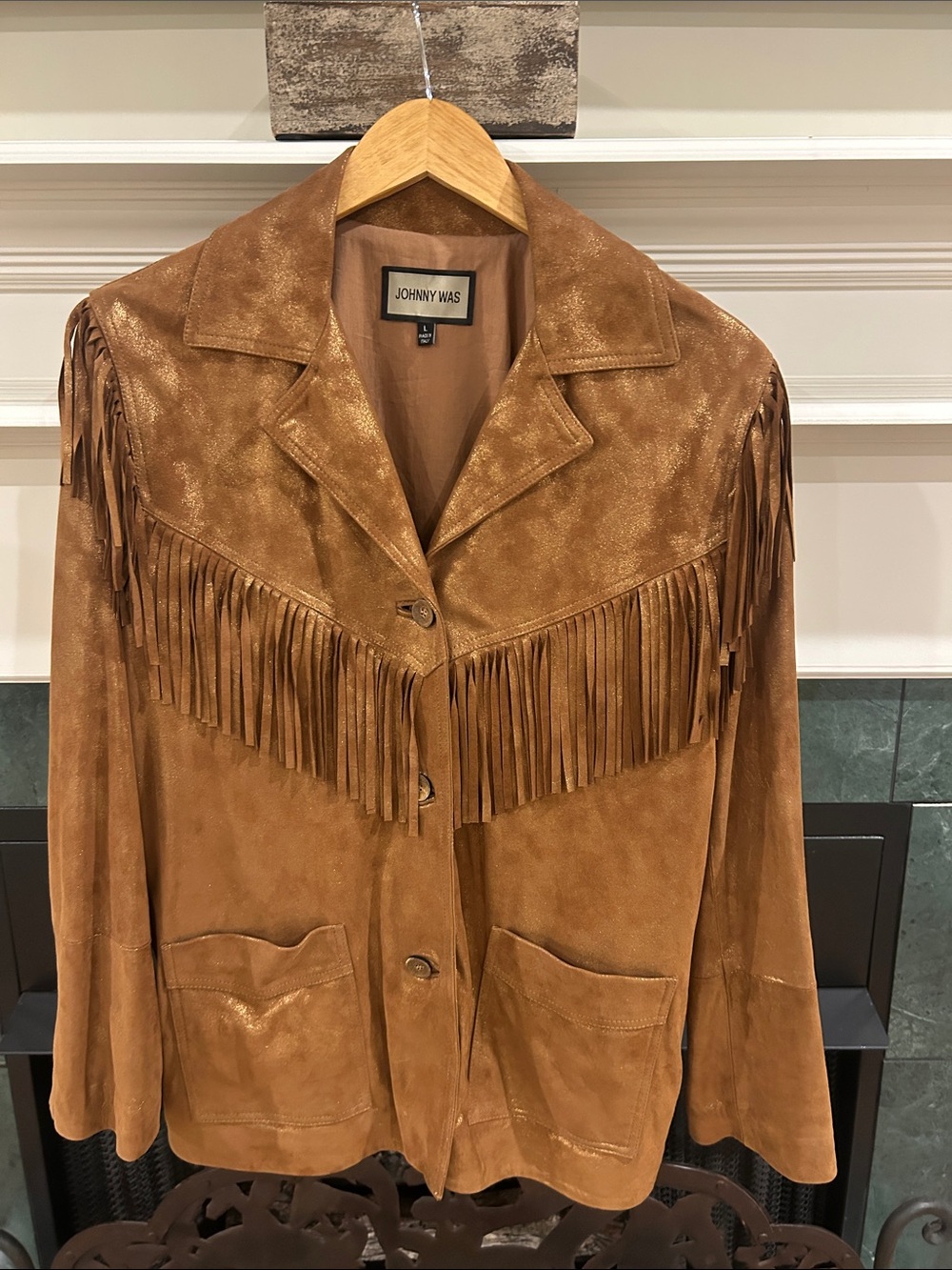 Johnny Was Tan Suede Fringe Jacket- marled color of light metallic - gorgeous!
